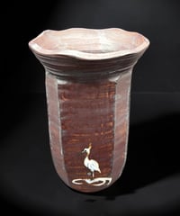 蔵出し 釉彩 白鷺 花瓶 在銘 鶴 フラワーベース 花入れ 花器 作家物 陶器 インテリア 骨董品 アンティーク