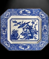 勢州窯 古伊万里 印判 八角皿 鳥梅草花文図 縁起物 絵皿 角皿 飾皿 時代物 骨董品 アンティーク
