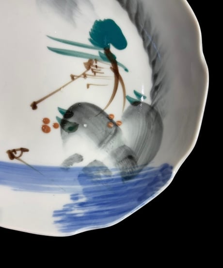 【5客セット】昭和前期 古伊万里 色絵 なます皿 山水風景図 丸皿 小皿 時代物 和食器 骨董品 アンティーク