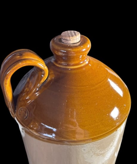 英国 ヴィンテージ ストーンウェア フラゴン ブラウン ジャー 茶壺 丸壺 陶器 古美術 時代物 イギリス 骨董品 アンティーク