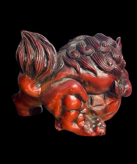 玉獅子 阿吽 玉乗り レッド 狛犬 魔除け 置物 コレクション オブジェ 古美術 骨董品 アンティーク