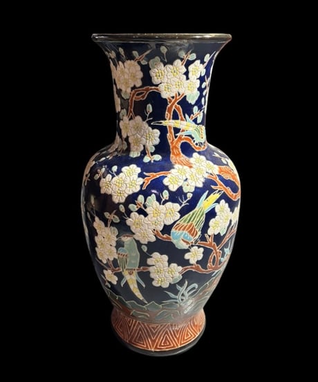 時代物 中国磁器 色絵 大壺 梅鳥図 フラワーベース 花瓶 花入れ 花器 極楽鳥 丸壺 陶器 中国 古美術 骨董品 アンティーク