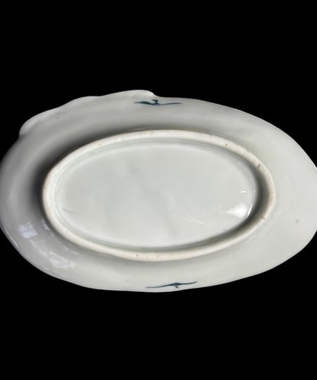 【2客セット】 古伊万里 染付 貝型皿 山水風景図 貝殻 小皿 銘々皿 和食器 陶器 時代物 骨董品 アンティーク