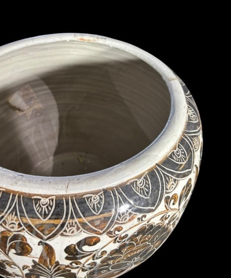 中国古玩 大壺 牡丹文図 中国雑貨 花瓶 花入れ 丸壺 花器 陶器 中国 古美術 時代物 骨董品 アンティーク