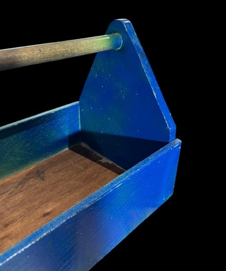 ヴィンテージ ツールボックス 青 道具箱 工具箱 昭和レトロ 木製 小物入れ 木箱 古民具 時代物 アンティーク