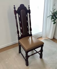 ヴィンテージ ハイバックチェア レザー ダイニングチェア 木製 一人掛け 椅子 古家具 古道具 チェア フランス アンティーク