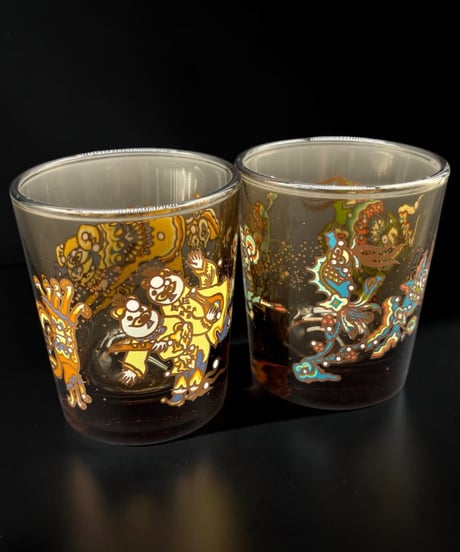 【2客セット】 非売品 Shin Lu Chu 杏露酒 チャイナグラス 星空 ロックグラス 昭和 レトロ 工芸品 アンティーク