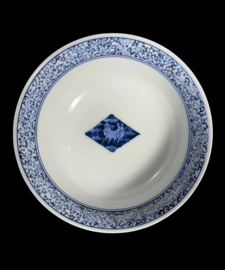 【2客セット】 平戸焼 平戸嘉祥 染付 飯椀 獅子 唐草文図 茶碗 汁椀 和食器 陶器 骨董品 アンティーク