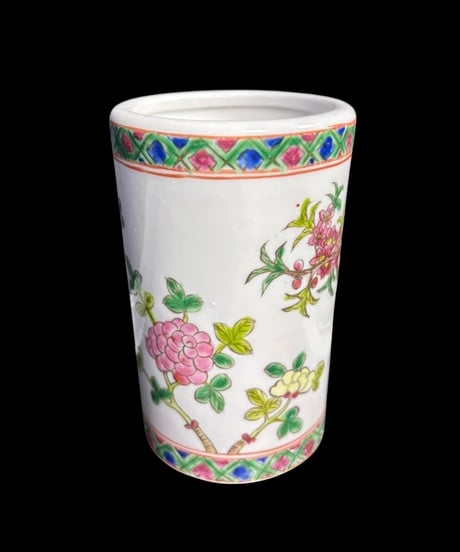 同治年製 粉彩 筆筒 花鳥文 中国雑貨 色絵 花瓶 花入れ 丸壺 花器 陶器 中国 古美術 骨董品 アンティーク