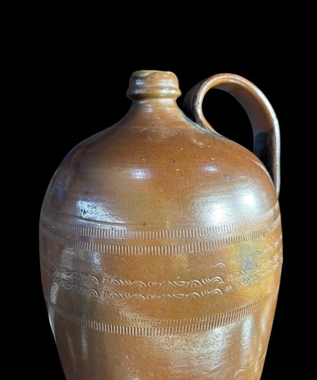 19世紀 ストーンウェア フラゴン ブラウン 水差し 塩釉 茶壺 ジャグ 丸壺 陶器 古美術 時代物 骨董品 アンティーク