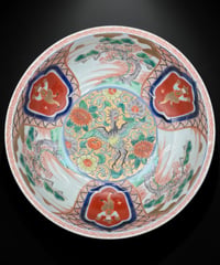 江戸後期 古伊万里 錦手金彩大鉢 鳳凰 唐子 松竹梅草花文図 窓絵 色絵 鉢 取り皿 飾り皿 陶器 時代物 骨董品 アンティーク