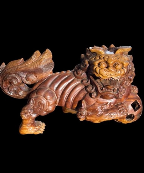 木彫 唐獅子 阿吽 玉乗り 獅子舞 魔除け 置物 コレクション オブジェ 古美術 骨董品 アンティーク