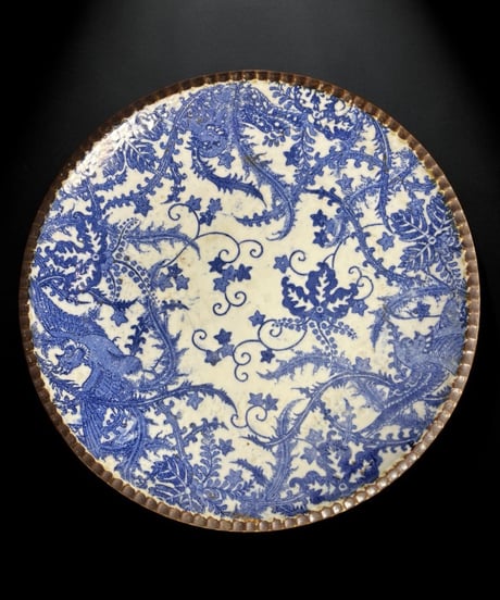 古伊万里 印判皿 染付 鳳凰唐草文図 イゲ皿 丸皿 平皿 取り皿 盛り皿 飾皿 時代物 骨董品 アンティーク
