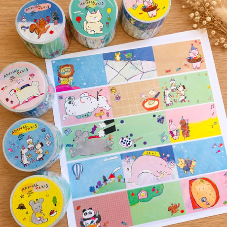+ponpoconnn ANIMAL TAXIS オリジナルロールふせん 全6種 【各柄5個まで】