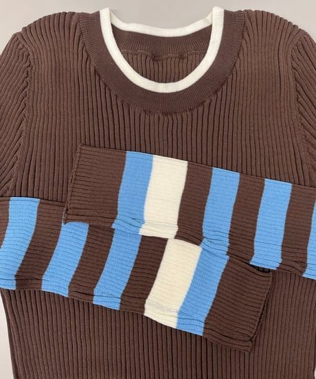 【R2603-BRN1042】 Colorblock ribbed sweater (1741131）