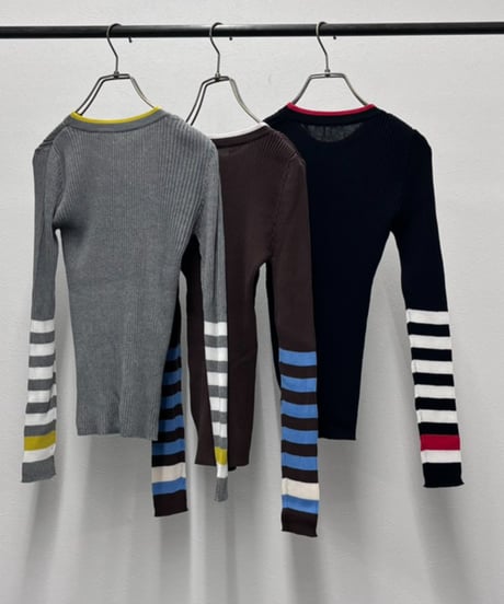 【R2603-BRN1042】 Colorblock ribbed sweater (1741131）