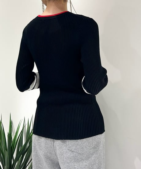 【R2603-BRN1042】 Colorblock ribbed sweater (1741131）