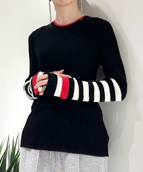 【R2603-BRN1042】 Colorblock ribbed sweater (1741131）