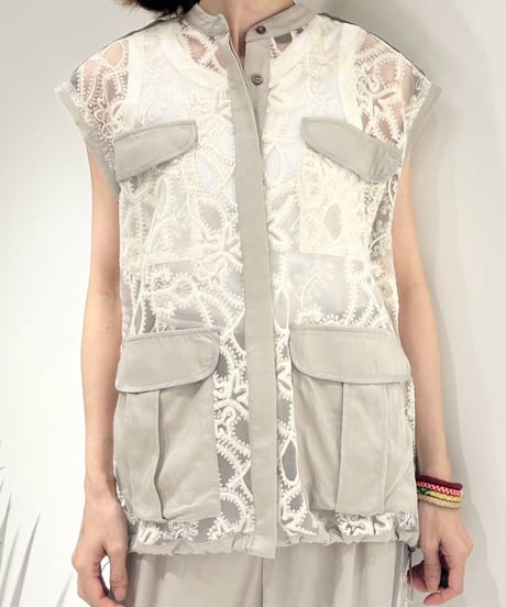 【R2603-NRJ1052】 Sleeveless lace jacket (1741136）