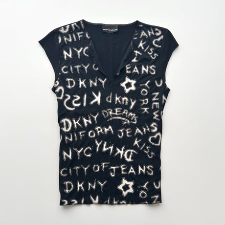 DKNY glitter logo key neck T-shirts