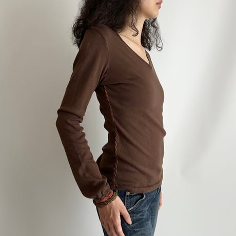 brown embroidery long sleeves