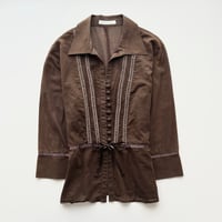 brown waist mark open collar shirt