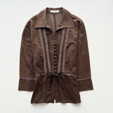 brown waist mark open collar shirt