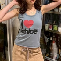 Chloe blue gray logo printed tank top