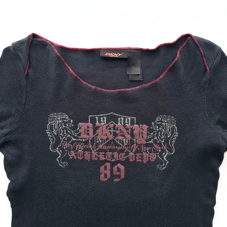 DKNY black logo printed rib tops