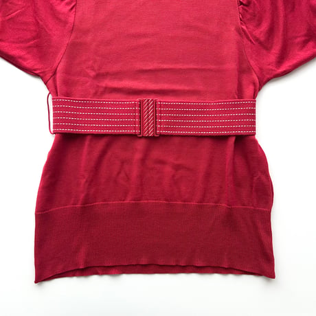 MARY QUANT red puff sleeve belt knit tunic
