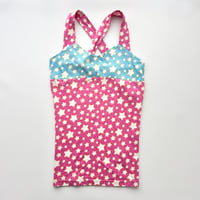 star printed back cross tops