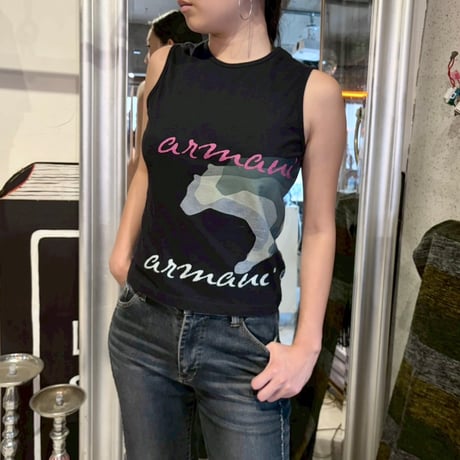 ARMANI black logo cheetah shape printed tank top