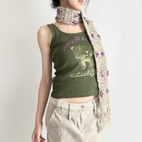 khaki glitter printed rib tank top