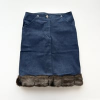 MARY QUANT indigo denim fur skirt