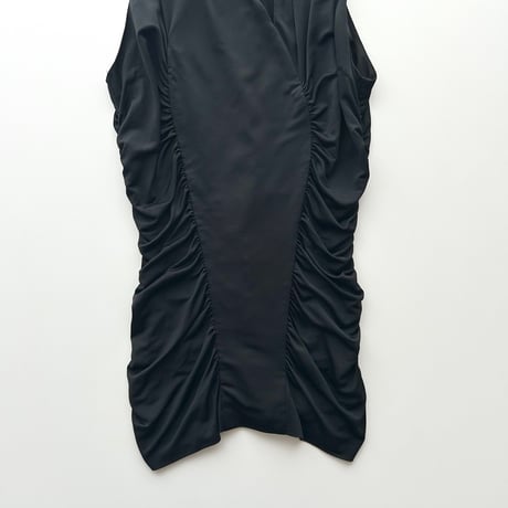 black gather drape sleeveless tops