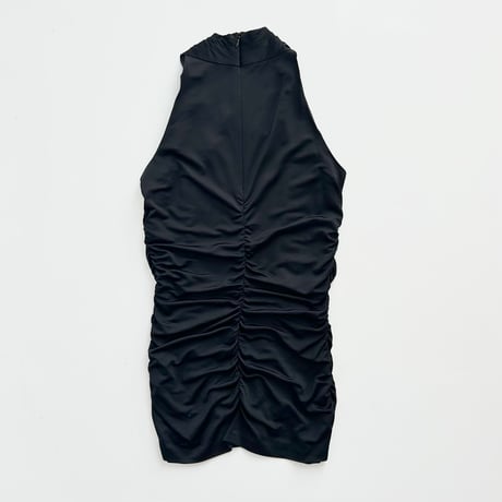 black gather drape sleeveless tops