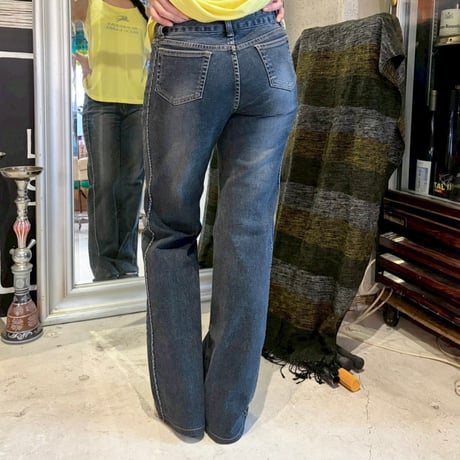 black denim side piping pants