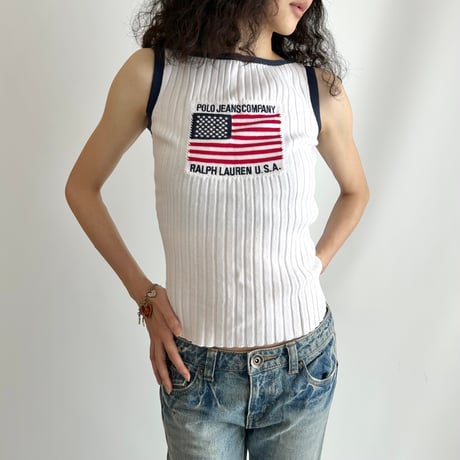 Ralph Lauren white logo knit tank top