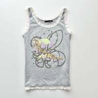 gray sequins lace piping tank top