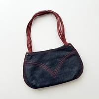 indigo denim red stitch shoulder bag