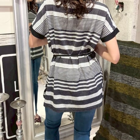 black×gray striped waist mark tunic