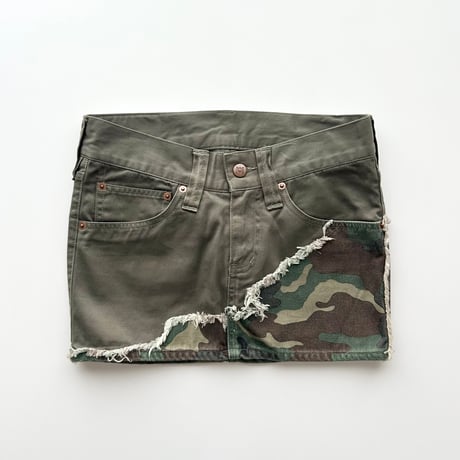 camouflage patchwork low-rise mini skirt