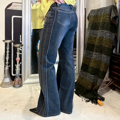 black denim side piping pants