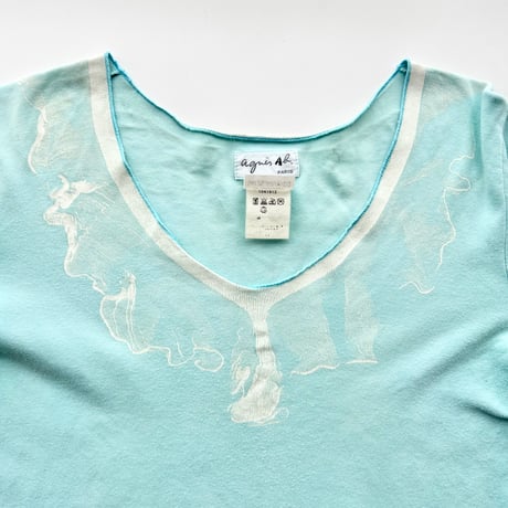 agnes b. blue lace printed tops