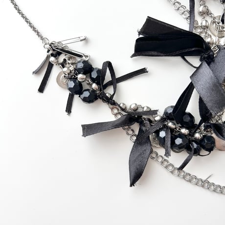beads ribbon chain long necklace