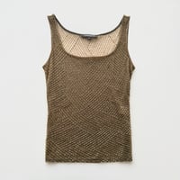 khaki sheer beads tank top