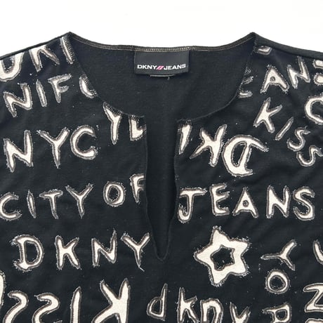 DKNY glitter logo key neck T-shirts