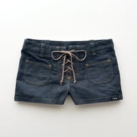 lace up denim short pants