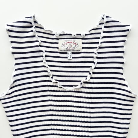 ARMANI striped frill rib tank top