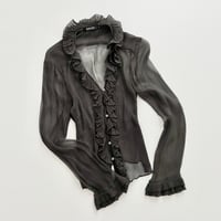 DKNY gray sheer silk frill shirt